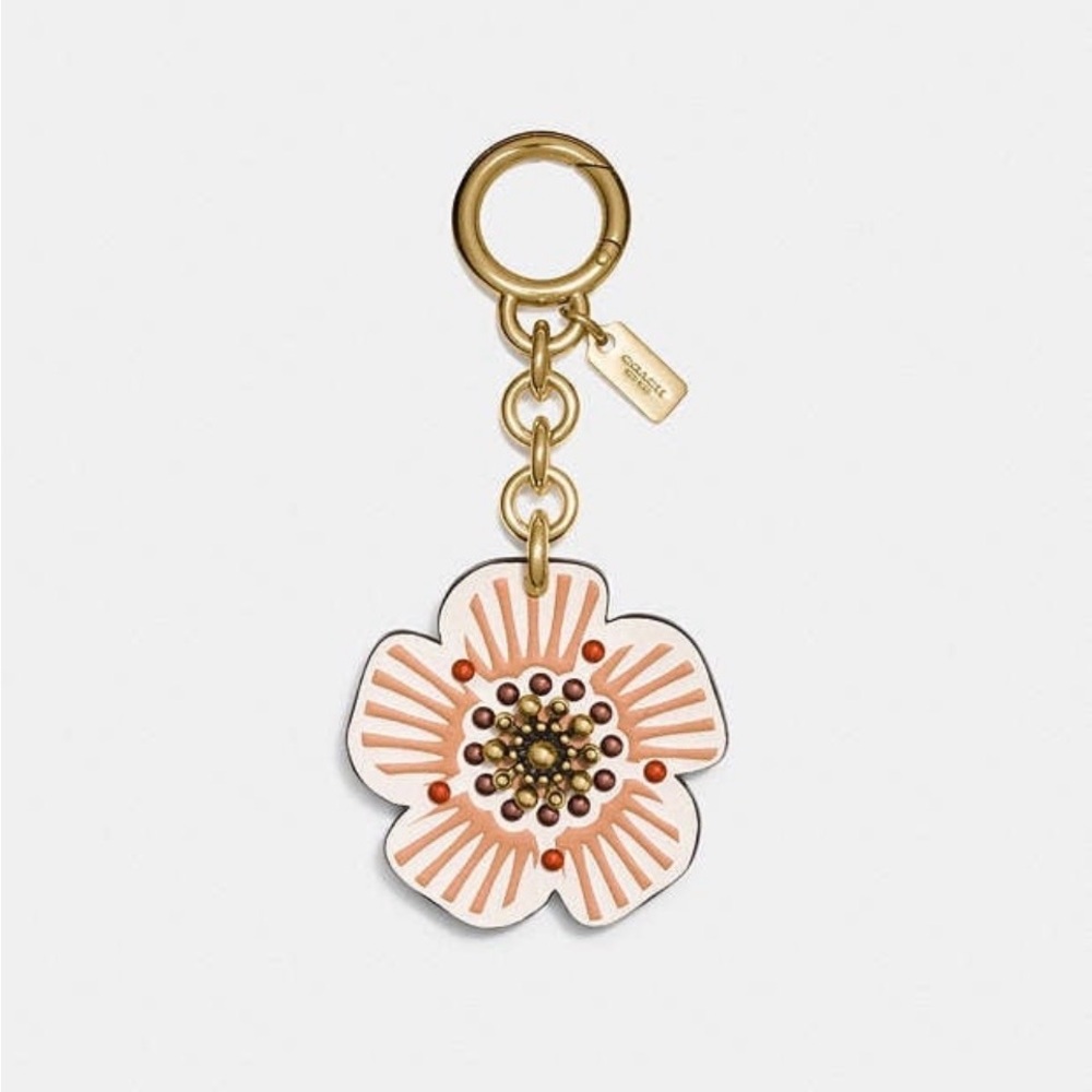 COACH Tea Rose Leather Key Fob Bag Charm Keychain 17449